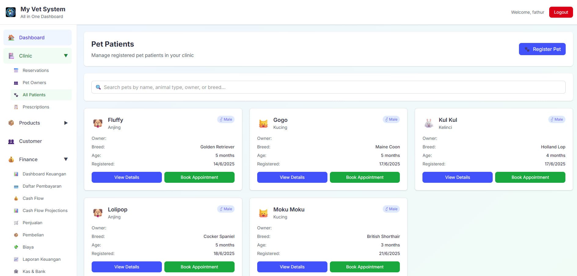 MyVet Dashboard Preview